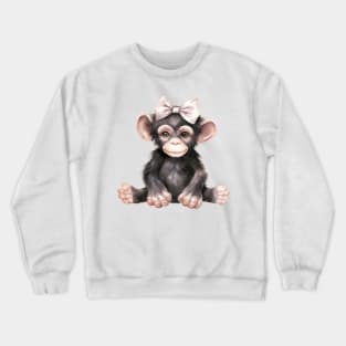 Chimpanzee Wearing Bow Crewneck Sweatshirt